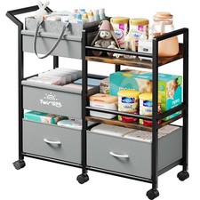 2-in-1 Baby Diaper Caddy Organizer, 3 Tier Rolling Storage Cart with Dividers...
