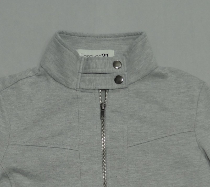 Forever 21 Cotton-Blend Gray Full Zip Jacket Snap… - image 3