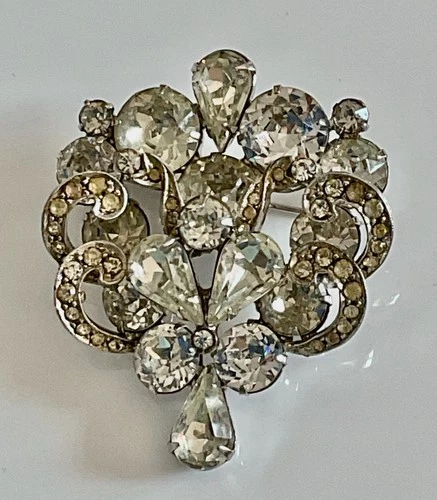 Vintage Designer Costume Jewelry Weiss Brooch Pin Rhinestone Coat Hat Pin