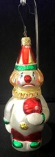 Sad Clown Glass Christmas Ornament With Red Nose & Gift Handpainted Vintage 6"H
