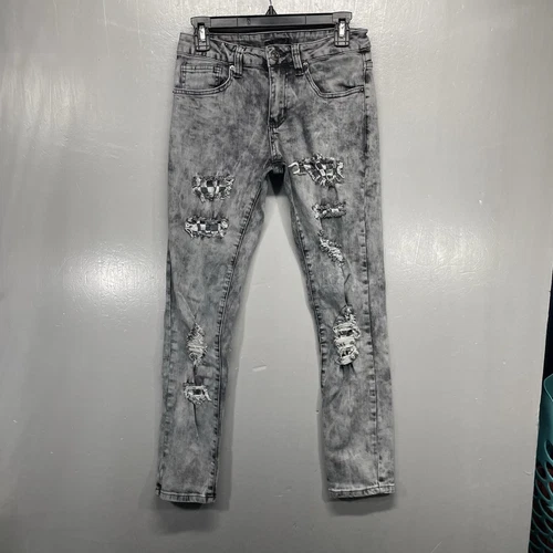 Jean skinny homme Rue 21 Supreme Flex vieilli gris patch à carreaux taille 28X30