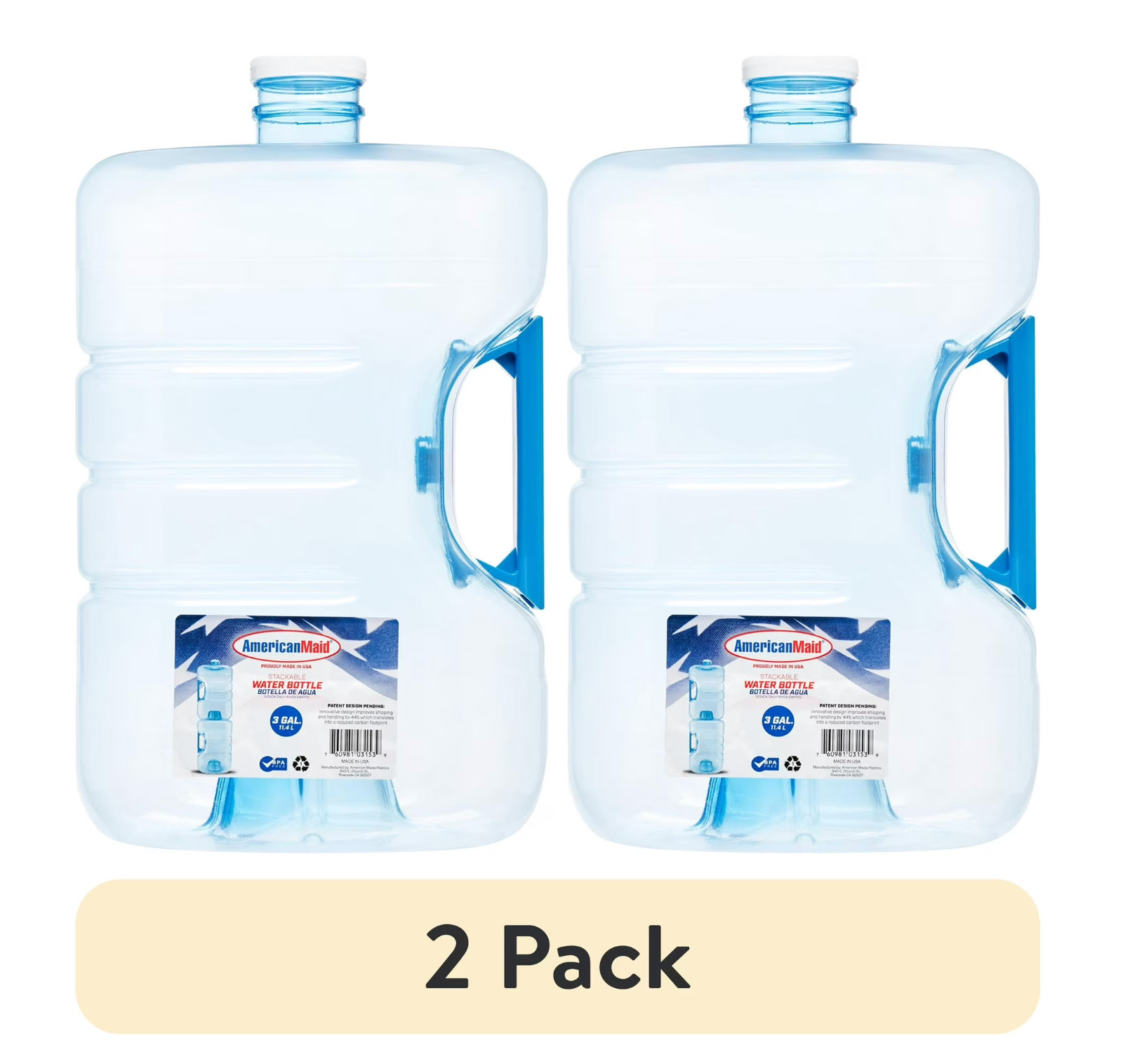 (2 pack) America - Stackable & Refillable Water Gallon (3gal per Gal)