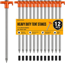 12-Pack Heavy Duty Camping Tent Stakes, 7.1-Inch Rust-Resistant Metal Tent Pegs