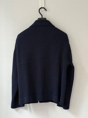 Mens HOMME PLISSÉ ISSEY MIYAKE Pleated Navy Wool Like Zip Blouson