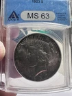 1923 $1 Peace Dollar  ANACS MS 63        Lot # 627