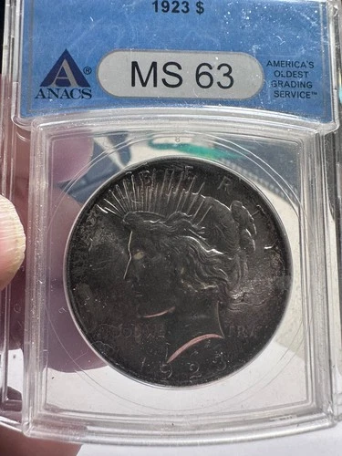 1923 $1 Peace Dollar  ANACS MS 63        Lot # 627