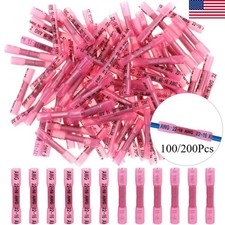 100/200X Red 22-16 AWG Butt Seal Terminals Heat Shrink Waterproof Wire Connector