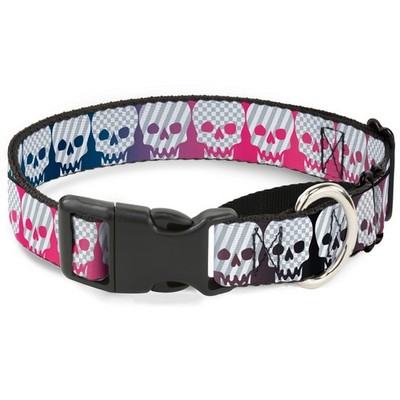Plastic Martingale Collar Checker & Stripe Skulls Gradient Blue/Fuch (US IMPORT)