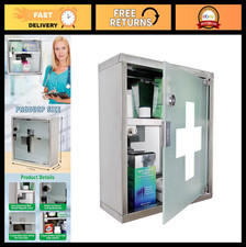 Locking Stainless Steel Medicine Cabinet - 2 Tier Wall Mount Storage, Durable