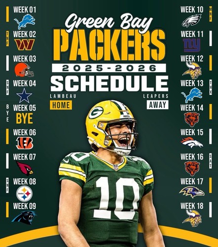 Green Bay Packers 2025 2026 Schedule Magnet 6 75 Fridge Magnet NFL S L500 