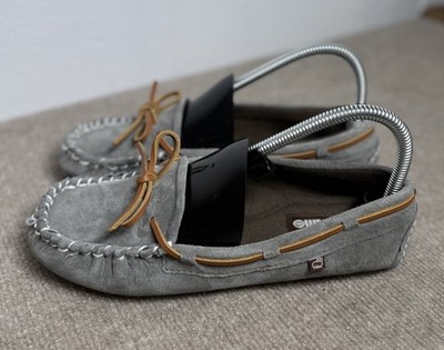 LAMO Leather Sheepskin Gray Moc Toe Bow Comfort Slipper Shoe Womens 8