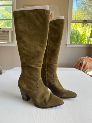 Frye Reed Sz 7M Olive Green Suede Side Zipper Tall Casual Dress Heeled Boots  | eBay