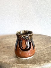 Rob Withrow Rust Brown Smiley Votive Candle Holder 3.25"H North Carolina Pottery