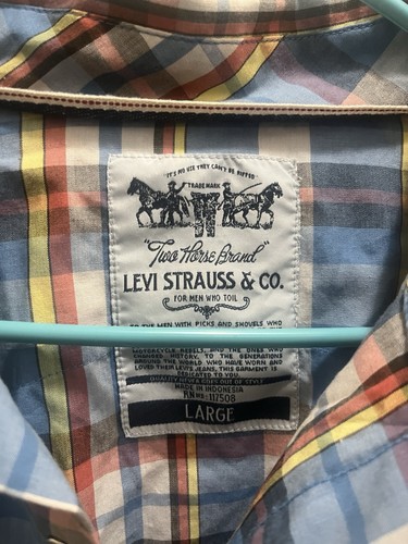 levi strauss Pearl Snap Plaid Shirt Multi Color Size Large Western Style - Afbeelding 5 van 8