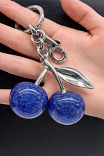 Blue Glitter Cherry Keychain Silver Tone Bag Charm Pendant - Luxury Bag Charm