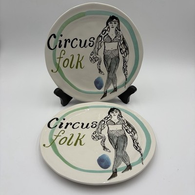 Set of 2 Anthropologie Pia Bramley Circus Folk Salad Dessert Plates 8 1/2'' As Is