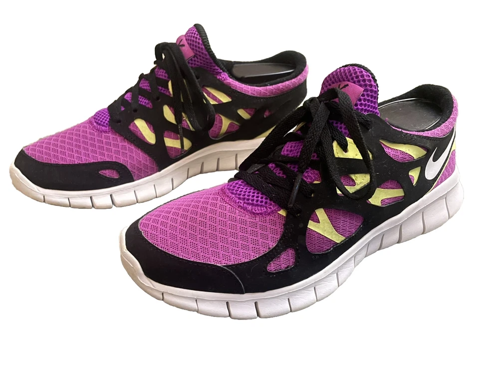 Womens Nike Free Run 2 Vivid Grape-White-Volt-Black Sz 8 [443816-510] - Image 2 of 4