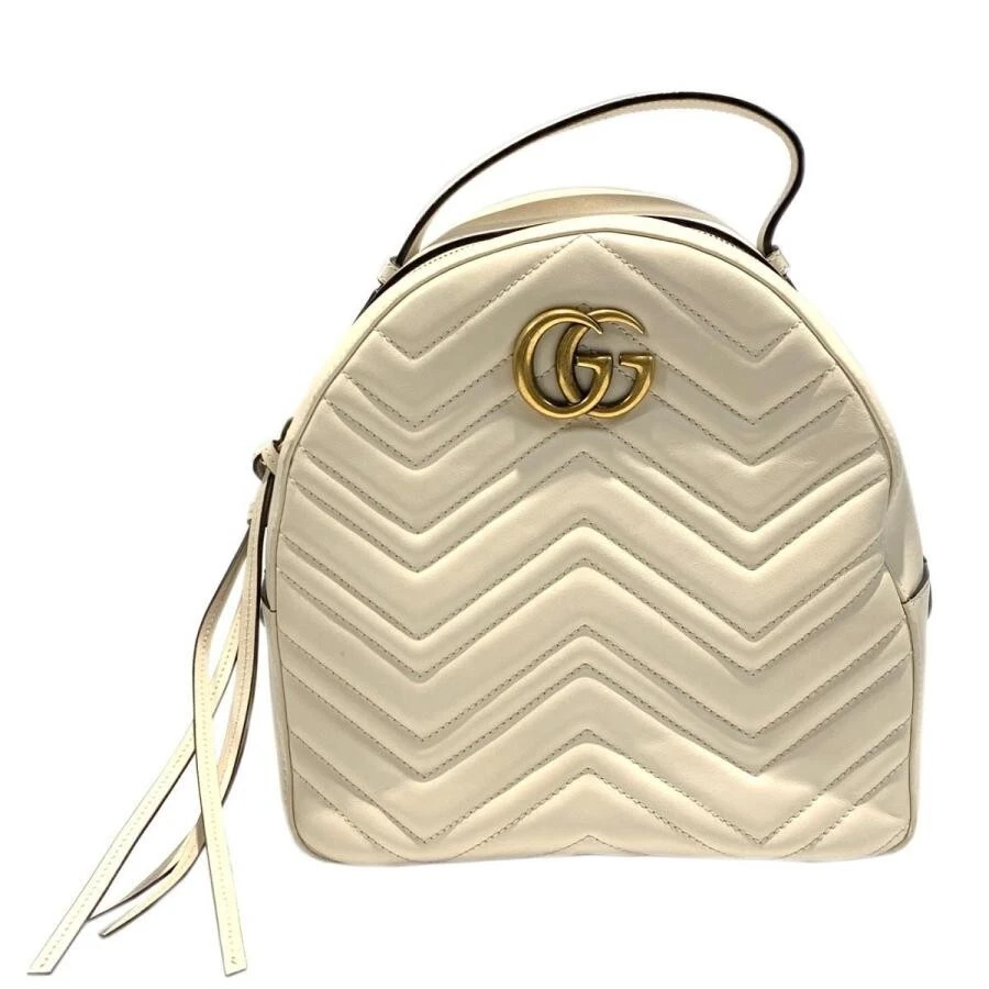 Gucci GG Marmont Bagpack Backpack White Leather 476671 USED From Japan F S