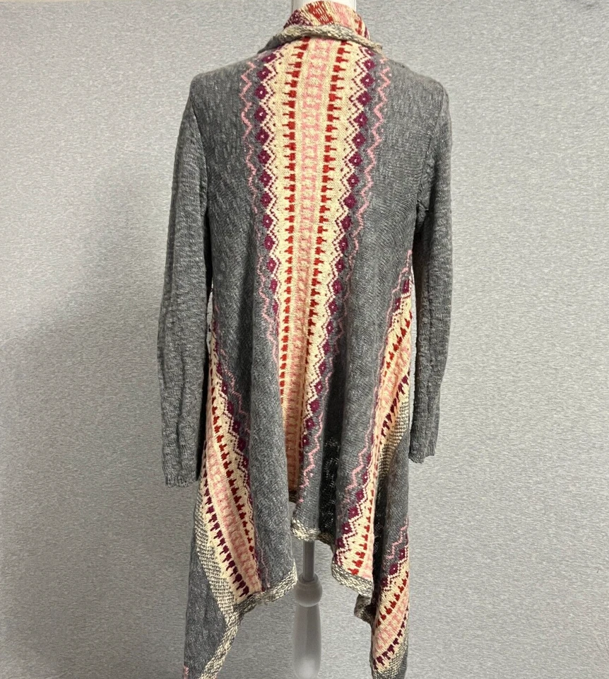 Mossimo Cardigan Sweater Womens Large Gray Pink Aztec Southwestern Duster Boho - Image 3 of 4