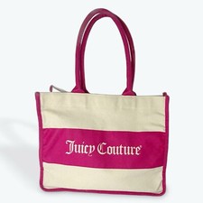 Juicy Couture Logo Canvas Tote Bag in Cream with Hot Pink handles