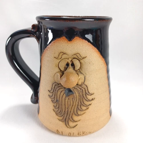 VTG Peter Petrie Art Pottery 3D Funny Bearded Face Mug - Signed- 1974