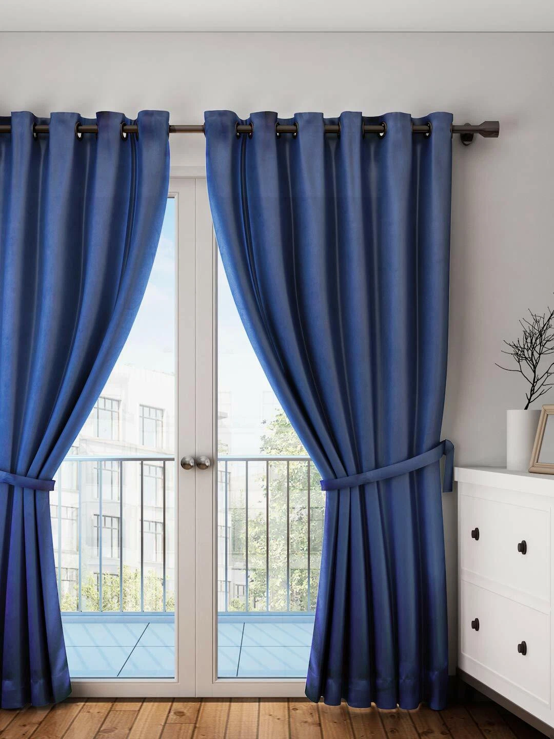 New 2 Piece Eyelet Polyester Door Curtain Set - 7 feet Blue