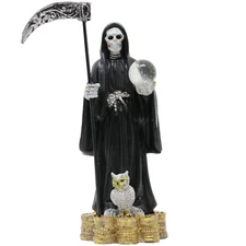 Santa Muerte 5" Inch, Black,  Holy Death Grim Reaper Statue / Coin Base