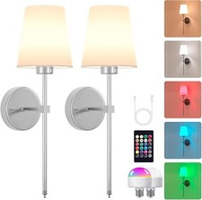 Battery Wall Sconces Set of Two, Rechargeable Sconce with Remote Dimmable  RGB