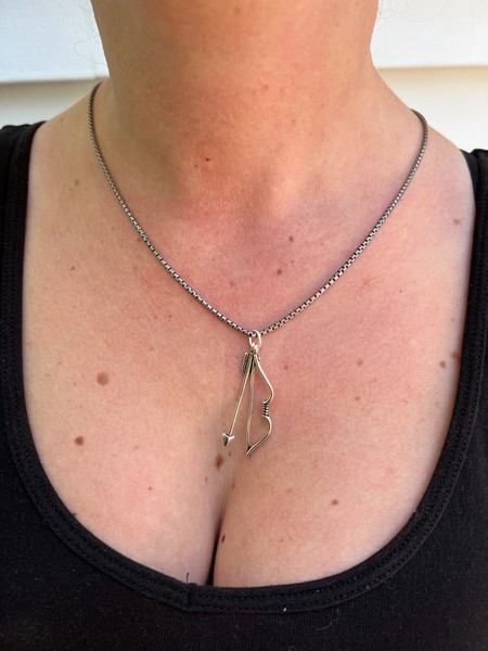 Alternate view of Real 925 Silver 14k Gold Plated Bow Arrow Cupid Pendant Necklace Charm