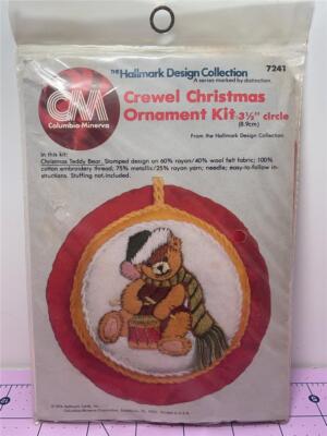 Vintage COLUMBIA-MINERVA Crewel CHRISTMAS ORNAMENT KIT - CHRISTMAS TEDDY BEAR