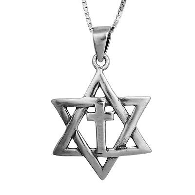 Sterling Silver 925 Messianic Seal chain&pendant Israel Star David Menorah.blue