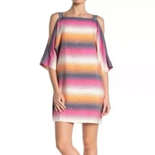 Trina Turk Cold Shoulder Baracoa Dress Sz S Beachy Sunset Serape Stripe