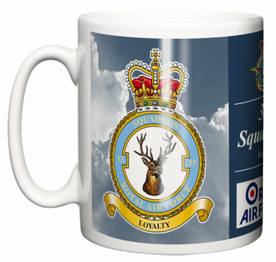 RAF 33 Squadron Keramik Kaffeebecher, Wappen Motto, Benson Base Royal Air Force