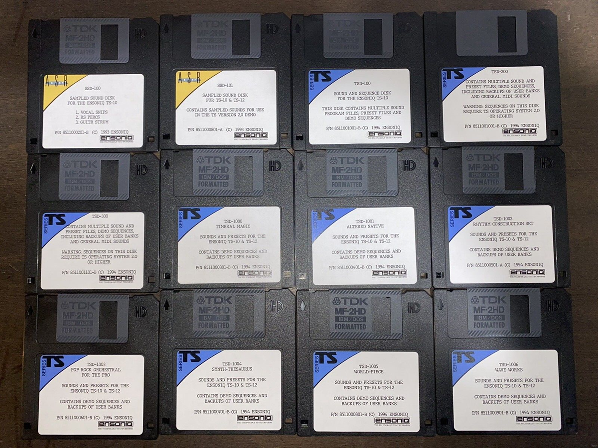 Ensoniq TS-10 TS-12 Floppy Disks Sound Library - 12 Disk Set Ensoniq TS-10 TS-12 Floppy Disks Sound Library - 12 Disk Set