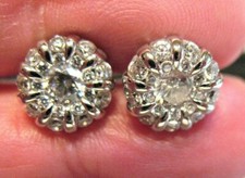 STERLING SILVER CLEAR STONE EARRINGS PIERCED STUDS CLUSTER 9 MM 3 GRAMS J-268