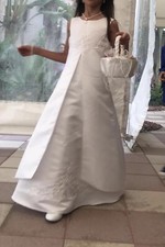 Flower Girl Long Dress Size 7 - Girl 6-8 Years Old- White Embroidery diamonds