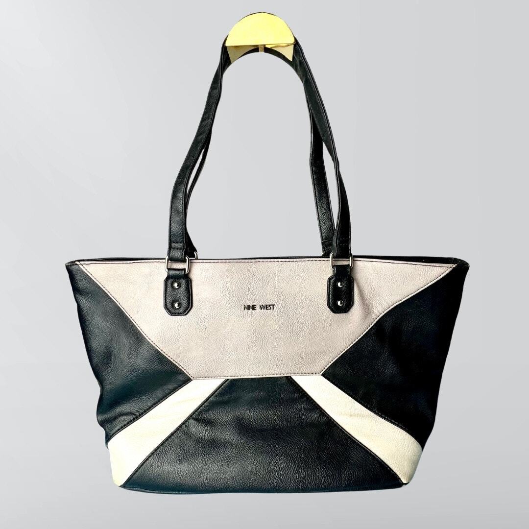 Nine West Faux Leather Large Color Block Tote Shoulder Bag Purse