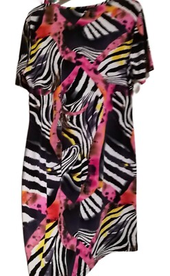 Julie C. Designer Kleid Gr. 46 | Shiftkleid Muster Pink Schwarz | Neuwertig |TOP