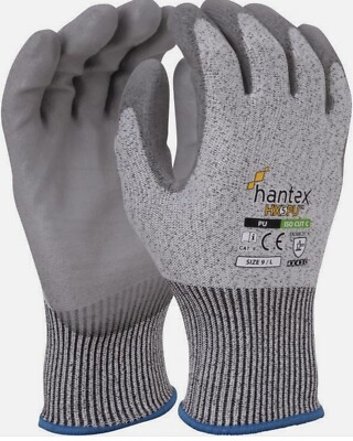Hantex  HX5PU ISO D Schnittschutz 5 Handschuhe flexibel leicht PU beschichtet Hppe