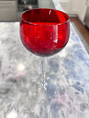 2pc Vintage Light Red Cut Crystal Stemware Wine Glasses Set, 9 