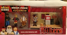 hey homies, 4 Biker Micro Icon Figures + Gas Station diorama, Bikers 1 3/4" Tall