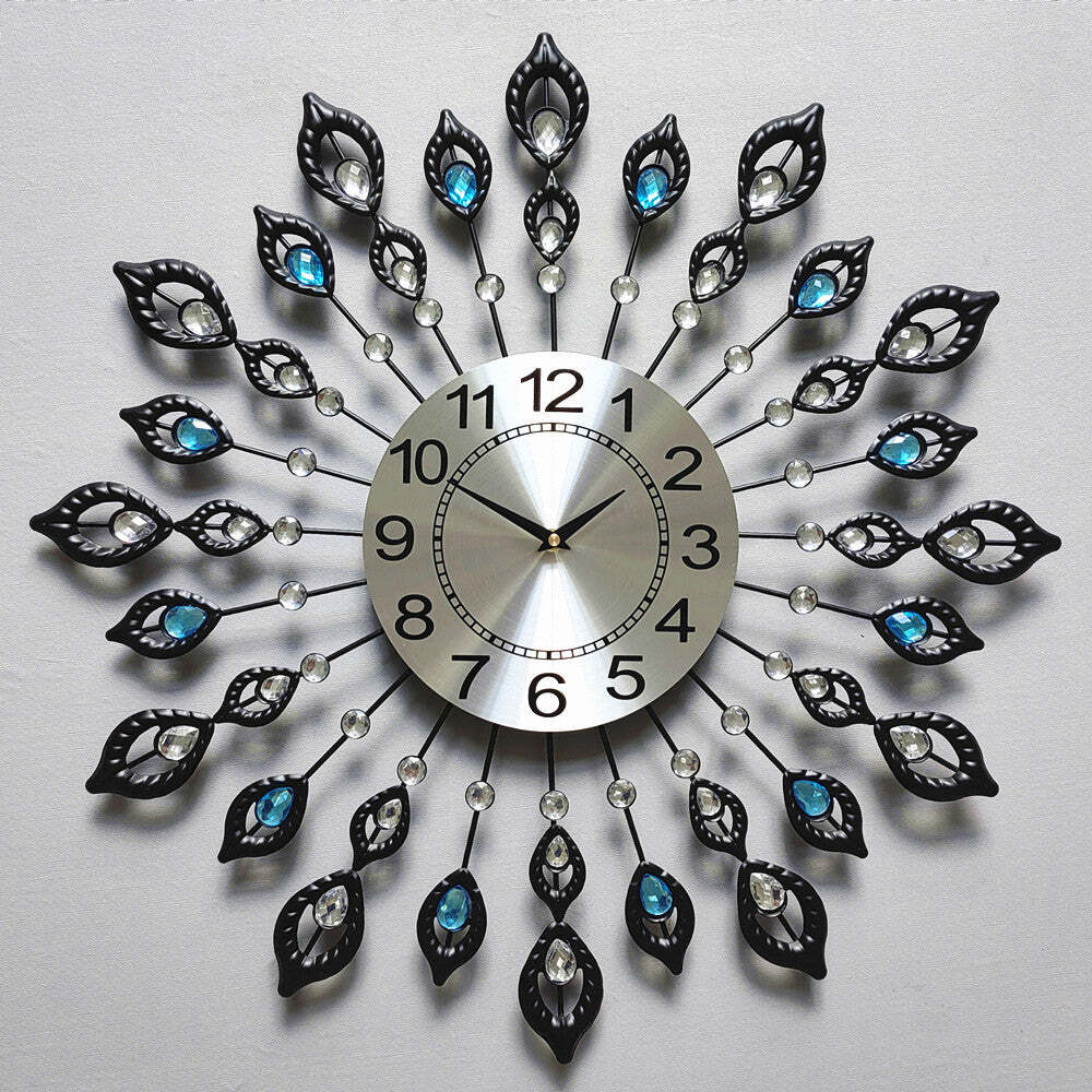 Metal Crystal Wall Clock Large Modern Home Room Art Luxury Decor Watch
