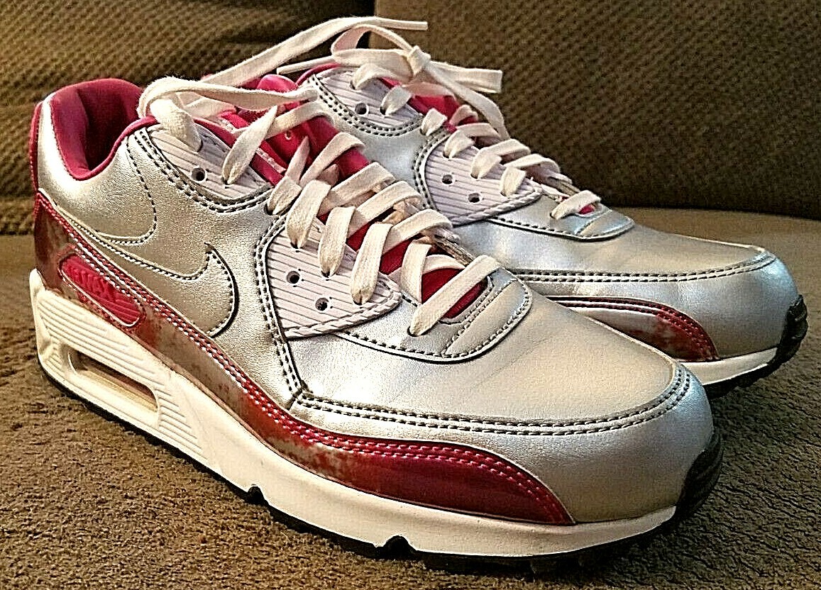 Nike Air Max 90 PRM QS Shoe size 744596-001 Metallic Silver/White-Pink  Pow