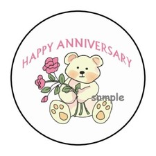 30 HAPPY ANNIVERSARY TEDDY BEAR ENVELOPE SEALS LABELS STICKERS 1.5" ROUND