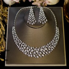 Luxury Cubic Zirkonia Bridal Jewelry Set Necklace Earrings Engagement Party Prom