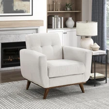 Modern ccent Chir, Textured Fbric Upholstered rmchir with Brown Wood Legs, Trck 