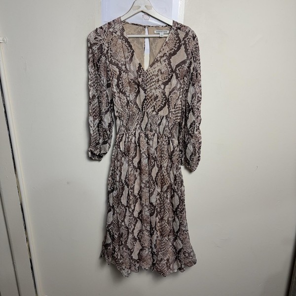 Country Road Dress Womens 4 Brown Viscose Snake Print Fit & Flare V Neck Midi