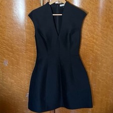 Halston Heritage Black Cap-Sleeve V-Neck Fit and Flare Mini Dress Sz. 4 EUC