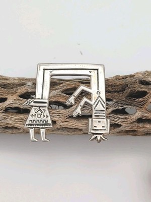 LARGE Vtg Navajo Francis Jones Sterling Silver Sandcast Rainbow Man Brooch Pin