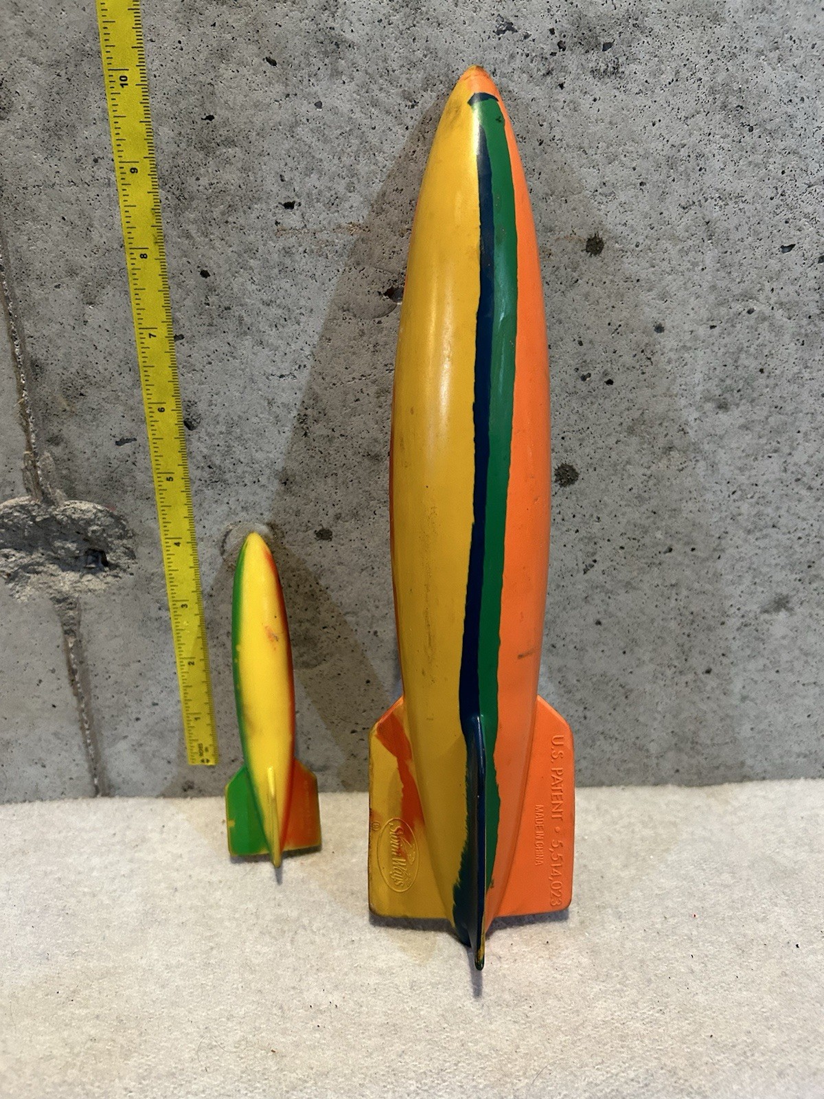 2x Vintage SwimWays 11.5"/5” Toypedo Multicolor Stripe Torpedo Swimming Pool Toy